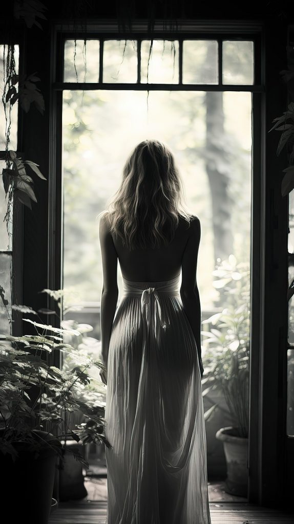 femme ressentant une brise légère symbolisant une sensation intuitive ou un contact spirituel d’un défunt.